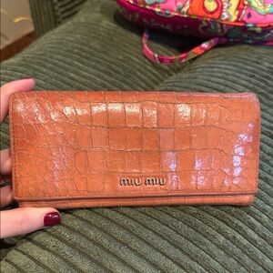 Miu Miu Peach Crocodile-Embossed Wallet